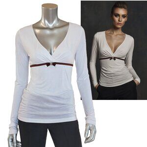 GUCCI T-SHIRT LONG SLEEVE DEEP V-NECK WEB STRIPE G LOGO HARDWARE sz M MEDIUM